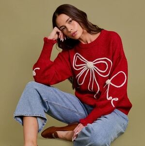 Holiday cream ribbon sweater red maroon ultra soft luxe Christmas sweater xmas